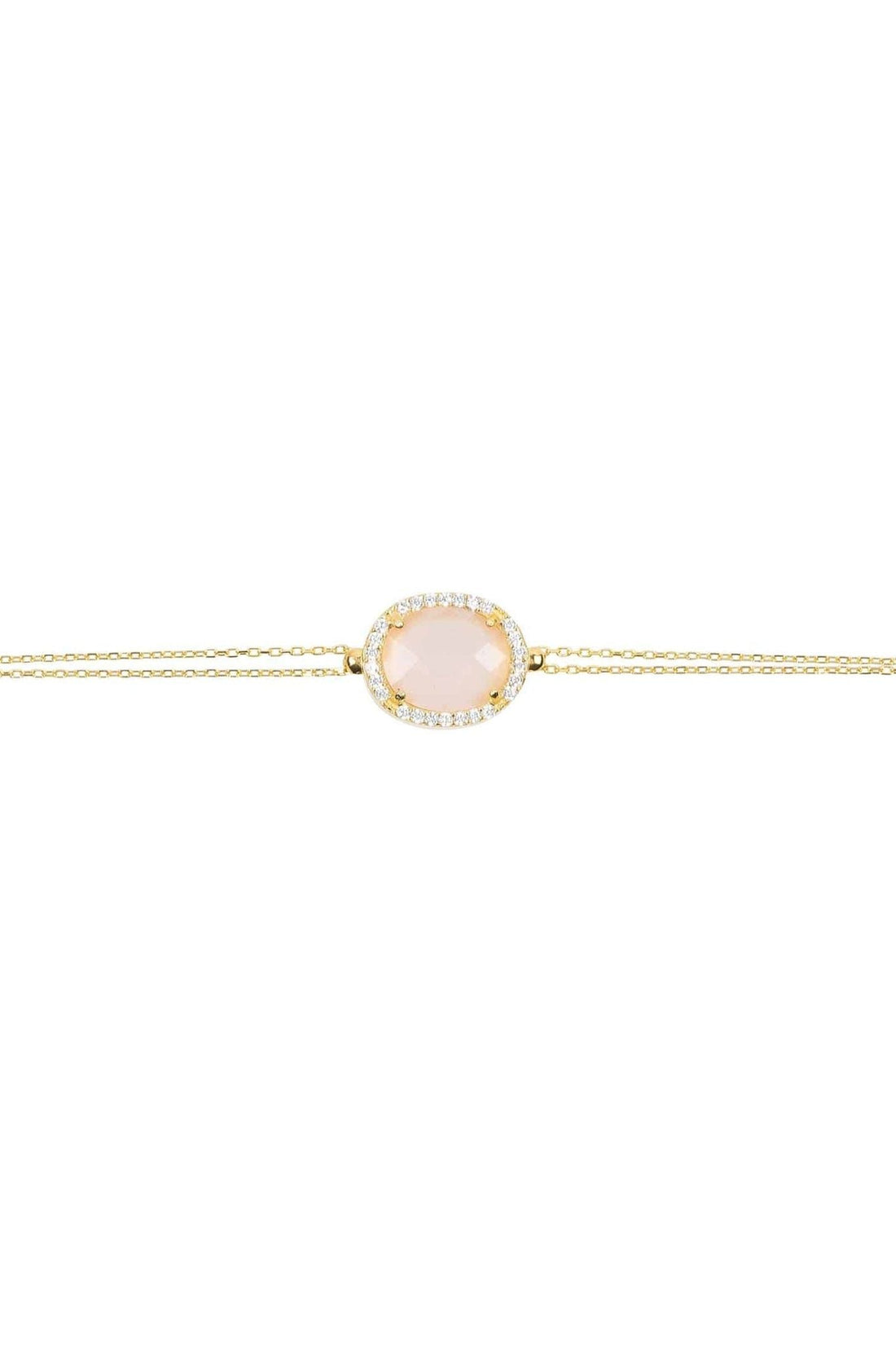 Beatrice Oval Gemstone Bracelet Gold Rose Quartz-3