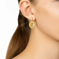 Beatrice Oval Gemstone Drop Earrings Gold Citrine Hydro-1