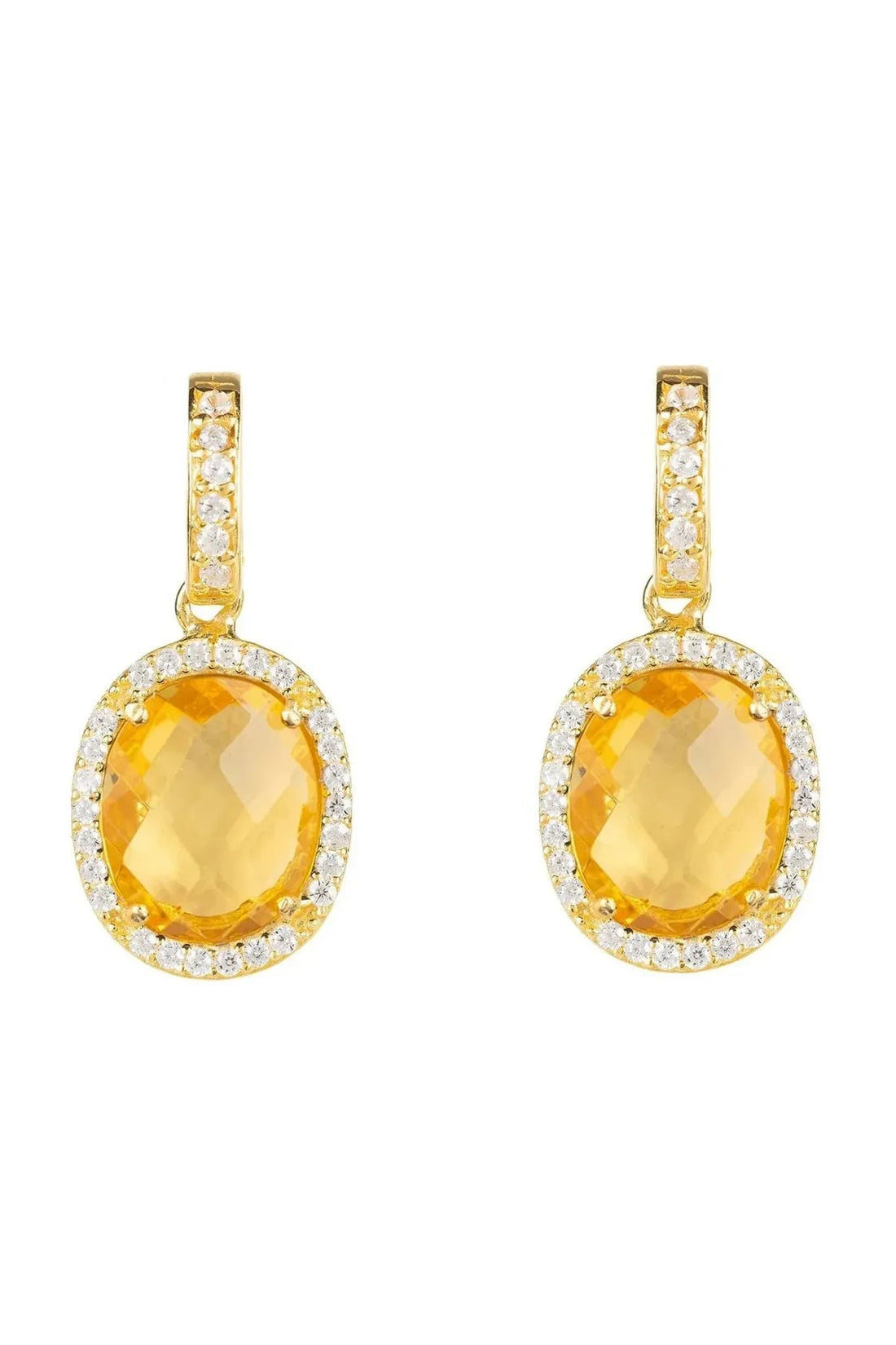 Beatrice Oval Gemstone Drop Earrings Gold Citrine Hydro-0