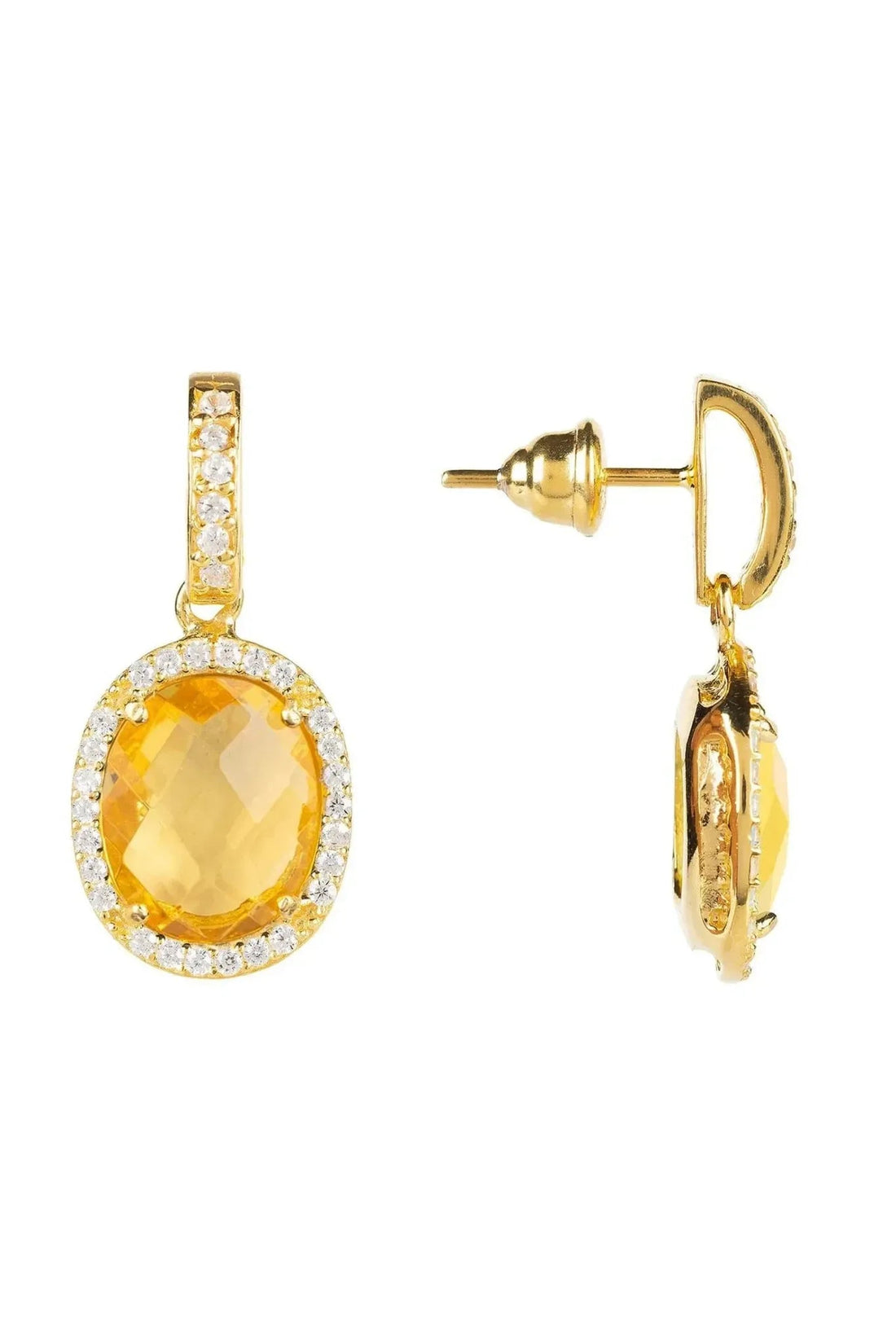 Beatrice Oval Gemstone Drop Earrings Gold Citrine Hydro-3