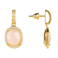 Beatrice Oval Gemstone Drop Earrings Gold Rose Quartz-1