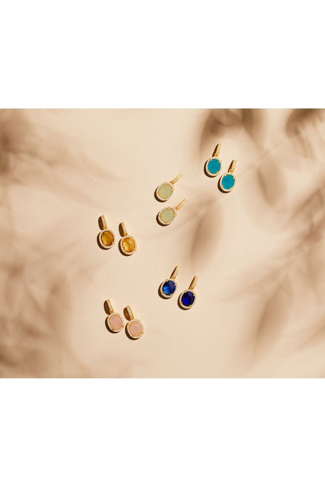 Beatrice Oval Gemstone Drop Earrings Gold Rose Quartz-3