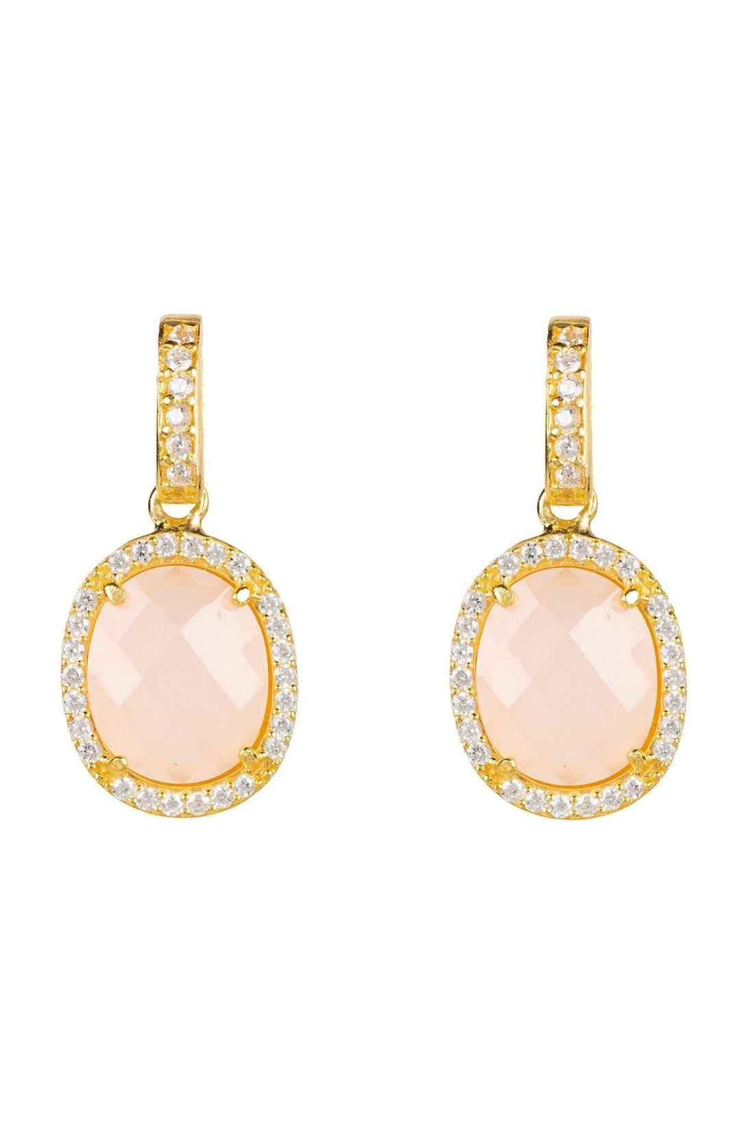Beatrice Oval Gemstone Drop Earrings Gold Rose Quartz-0