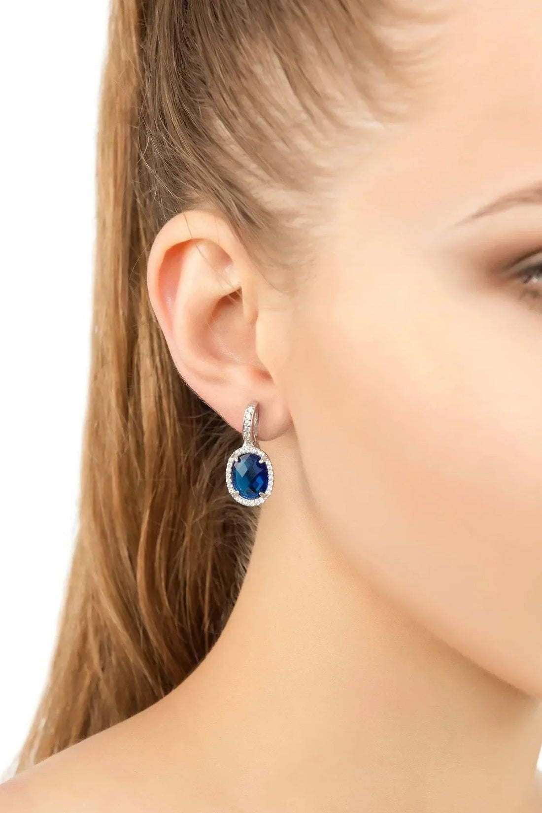 Beatrice Oval Gemstone Drop Earrings Silver Sapphire Hydro-1