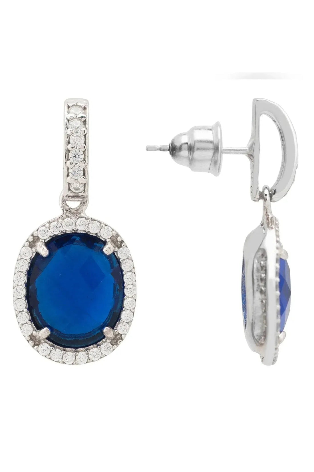 Beatrice Oval Gemstone Drop Earrings Silver Sapphire Hydro-2