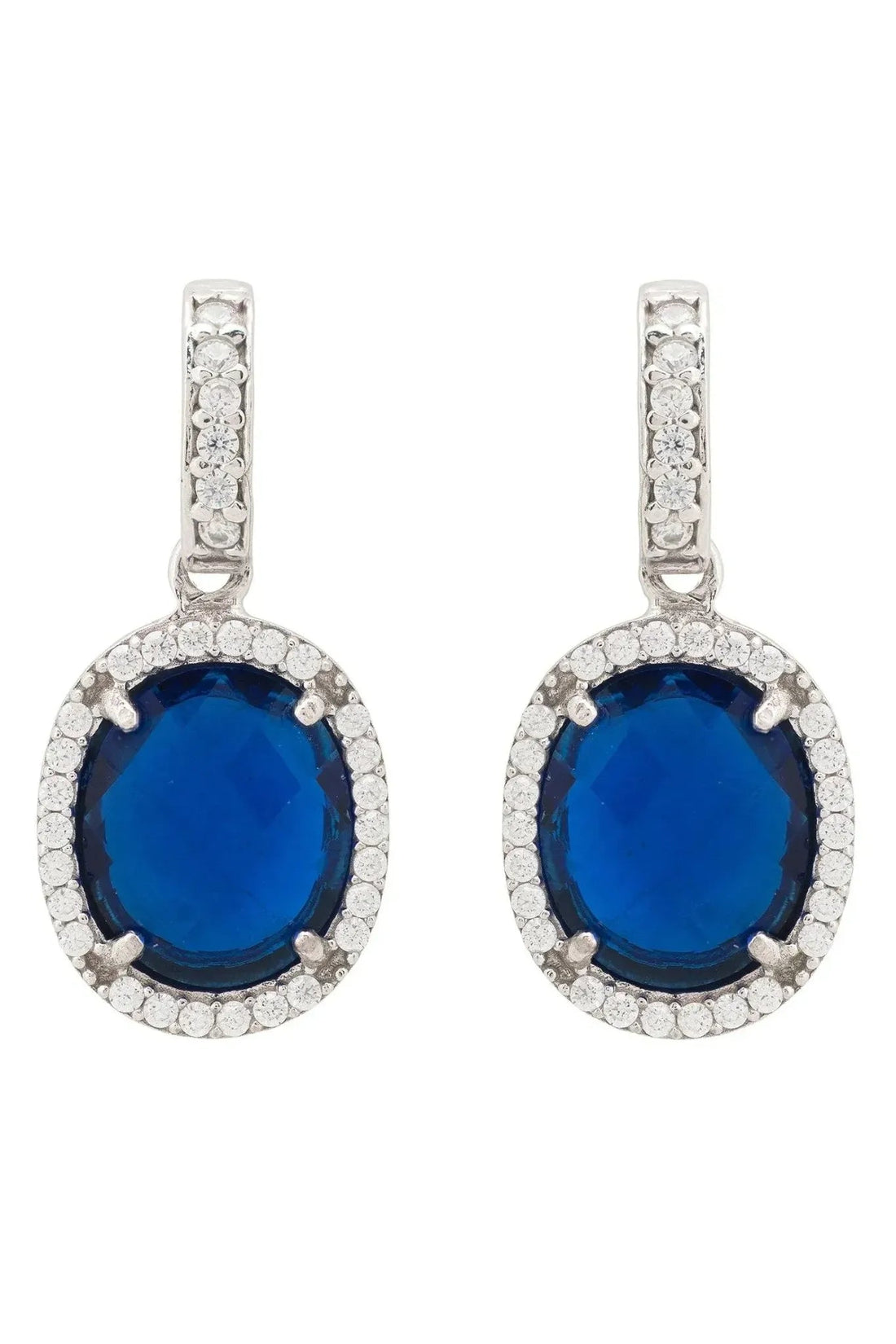 Beatrice Oval Gemstone Drop Earrings Silver Sapphire Hydro-0
