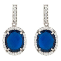 Beatrice Oval Gemstone Drop Earrings Silver Sapphire Hydro-0