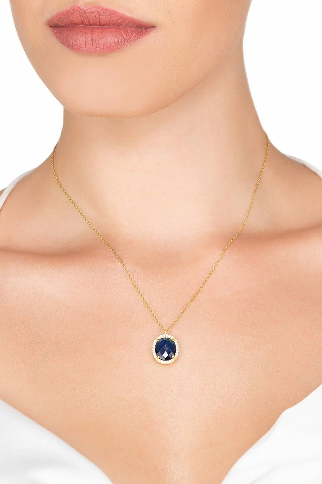 Beatrice Oval Gemstone Pendant Necklace Gold Sapphire Hydro-1