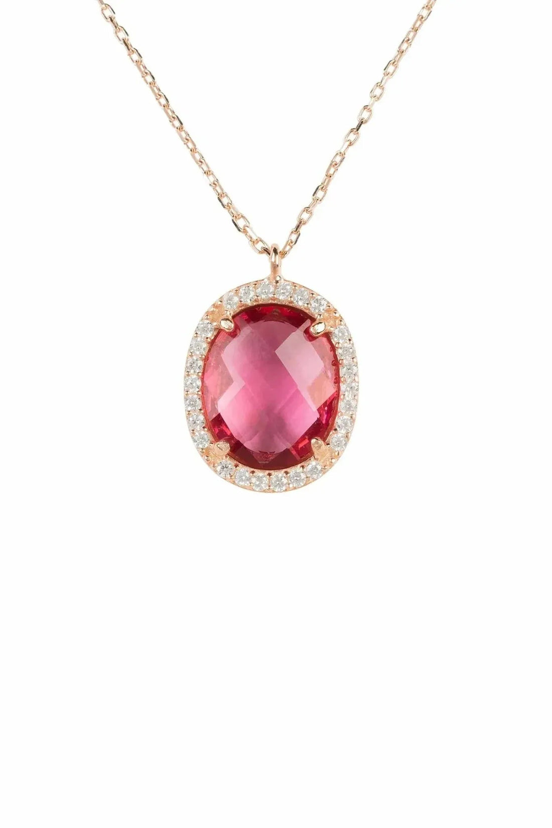 Beatrice Oval Gemstone Pendant Necklace Rose Gold Pink Tourmaline-0