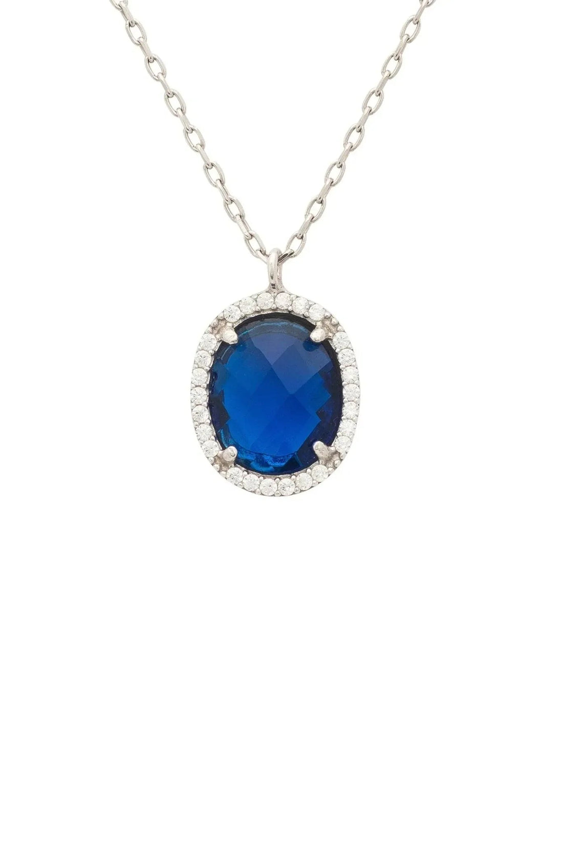 Beatrice Oval Gemstone Pendant Necklace Silver Sapphire Hydro-0