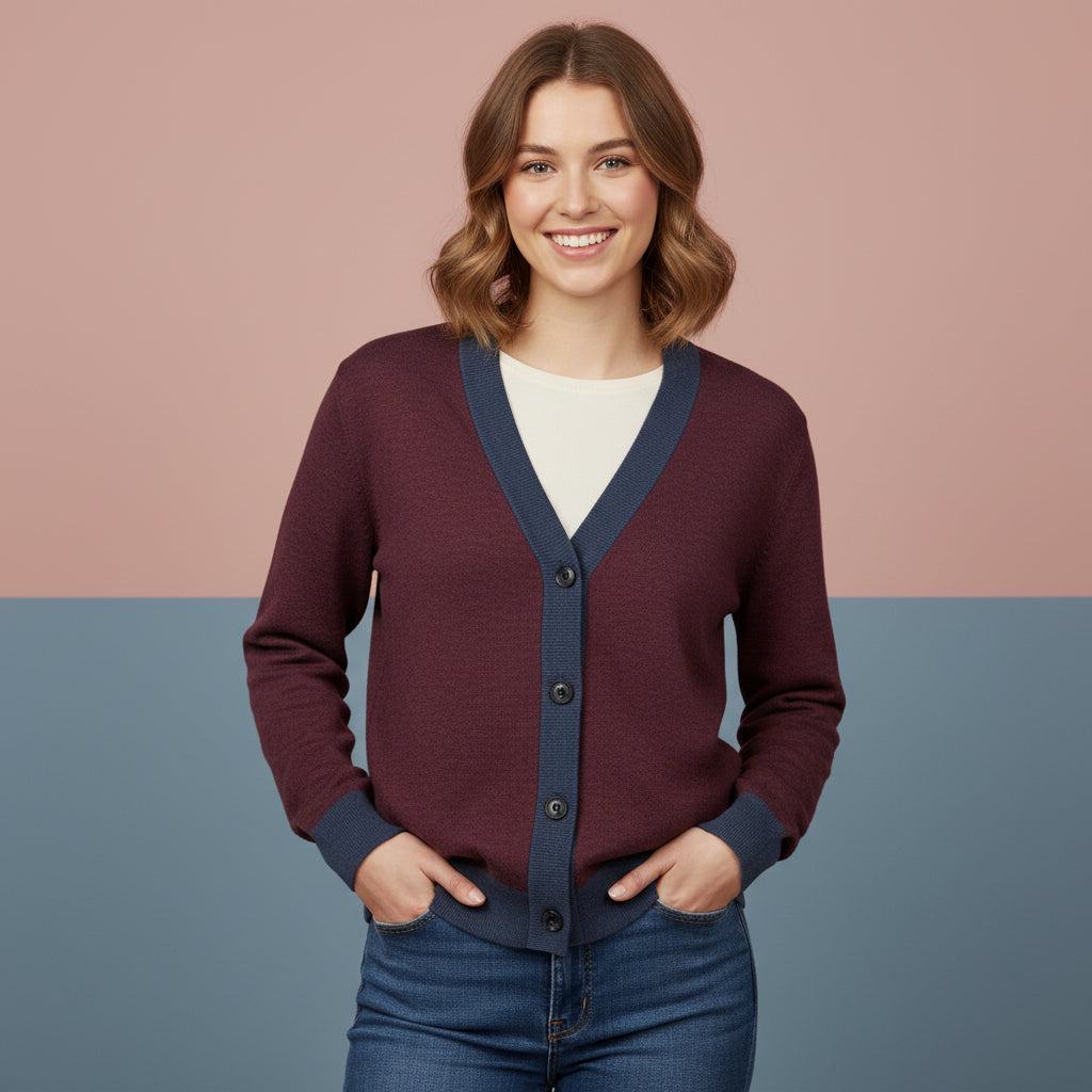 Maroon Cardigan Sweater | Unisex Aesthetic Chic Jacquard Knit