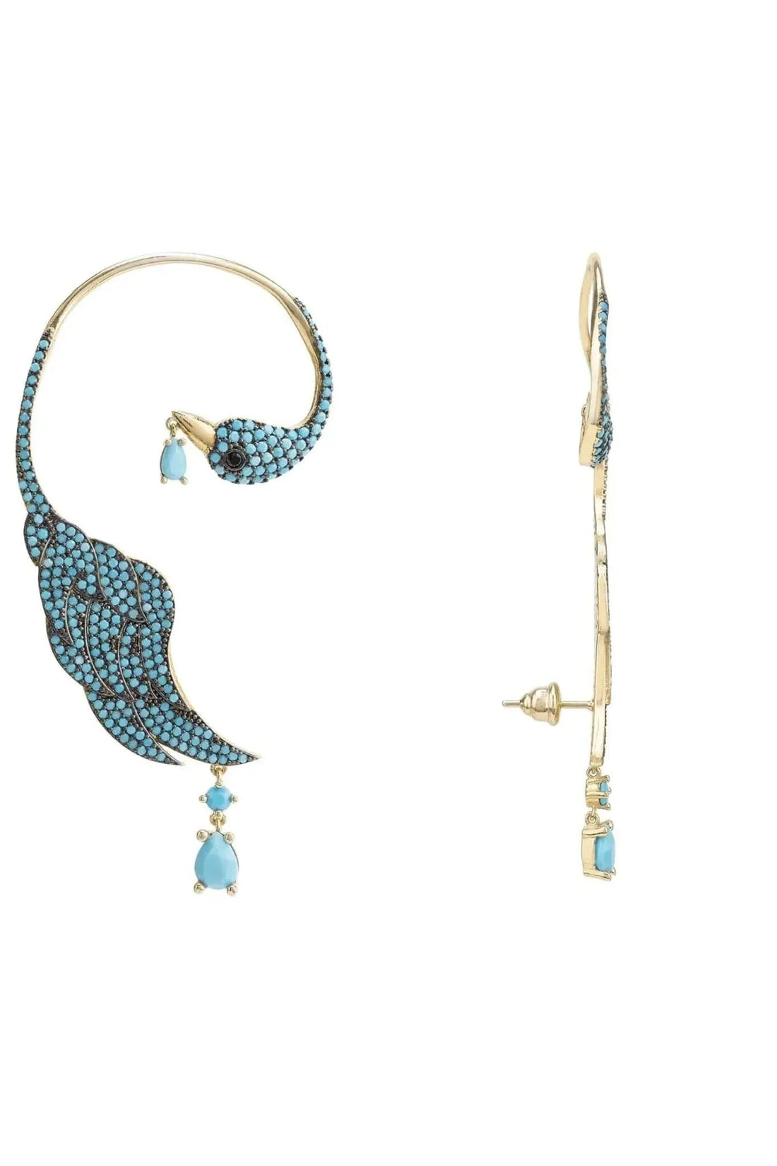 Bird Paradise Ear Climber Turquoise Gold Right-0
