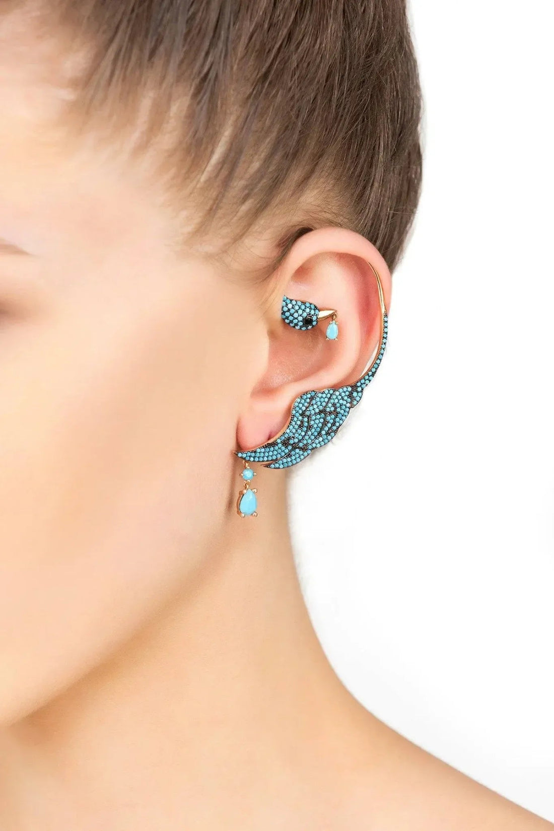 Bird Paradise Ear Climber Turquoise Gold Right-1