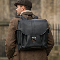 Men's Leather Tannery Backpack - Black-1