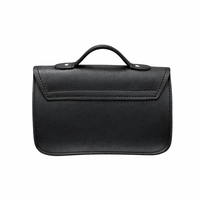 Black leather micro satchel back, top handle and stitched panel detail