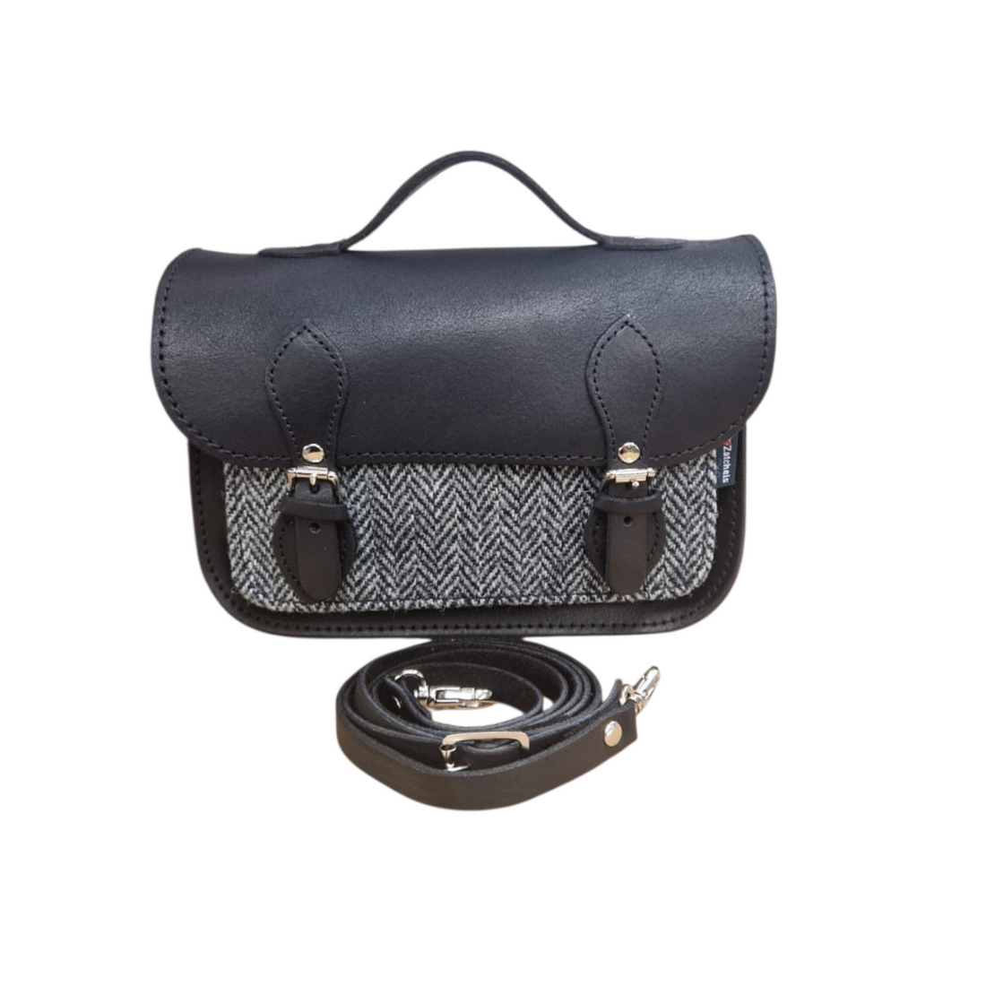 Midi Tannery & Tweed Satchel - Black-3