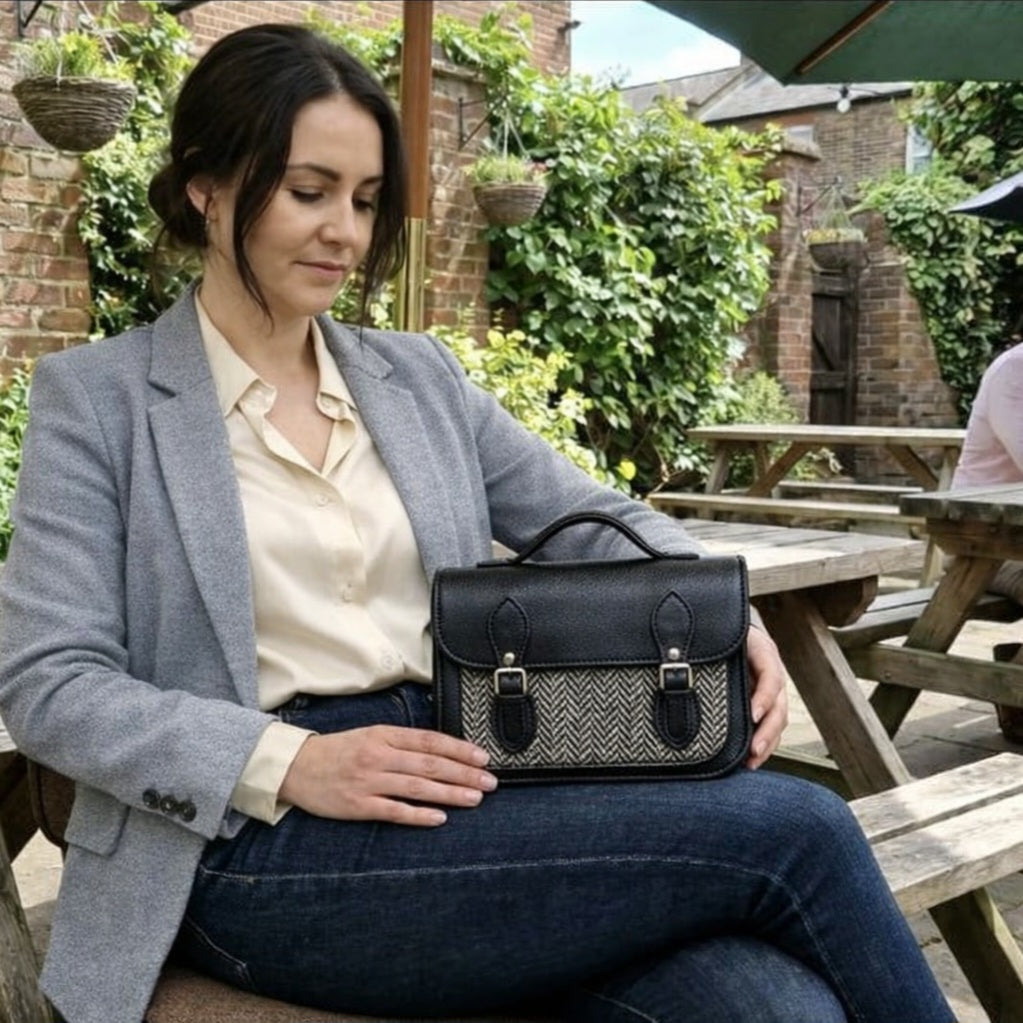 Midi Tannery & Tweed Satchel - Black-1