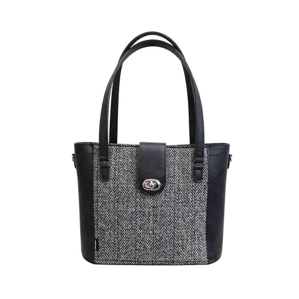 Tannery Tweed & Leather Mini Twist Lock Shopper Bag - Black-0