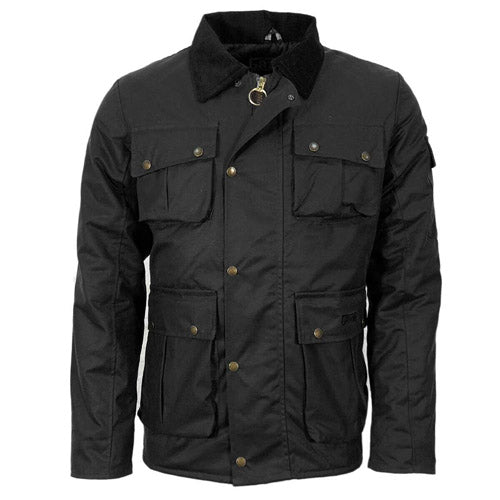 Black Game Utilitas II wax jacket with corduroy collar, brass-tone snaps and four flap pockets
