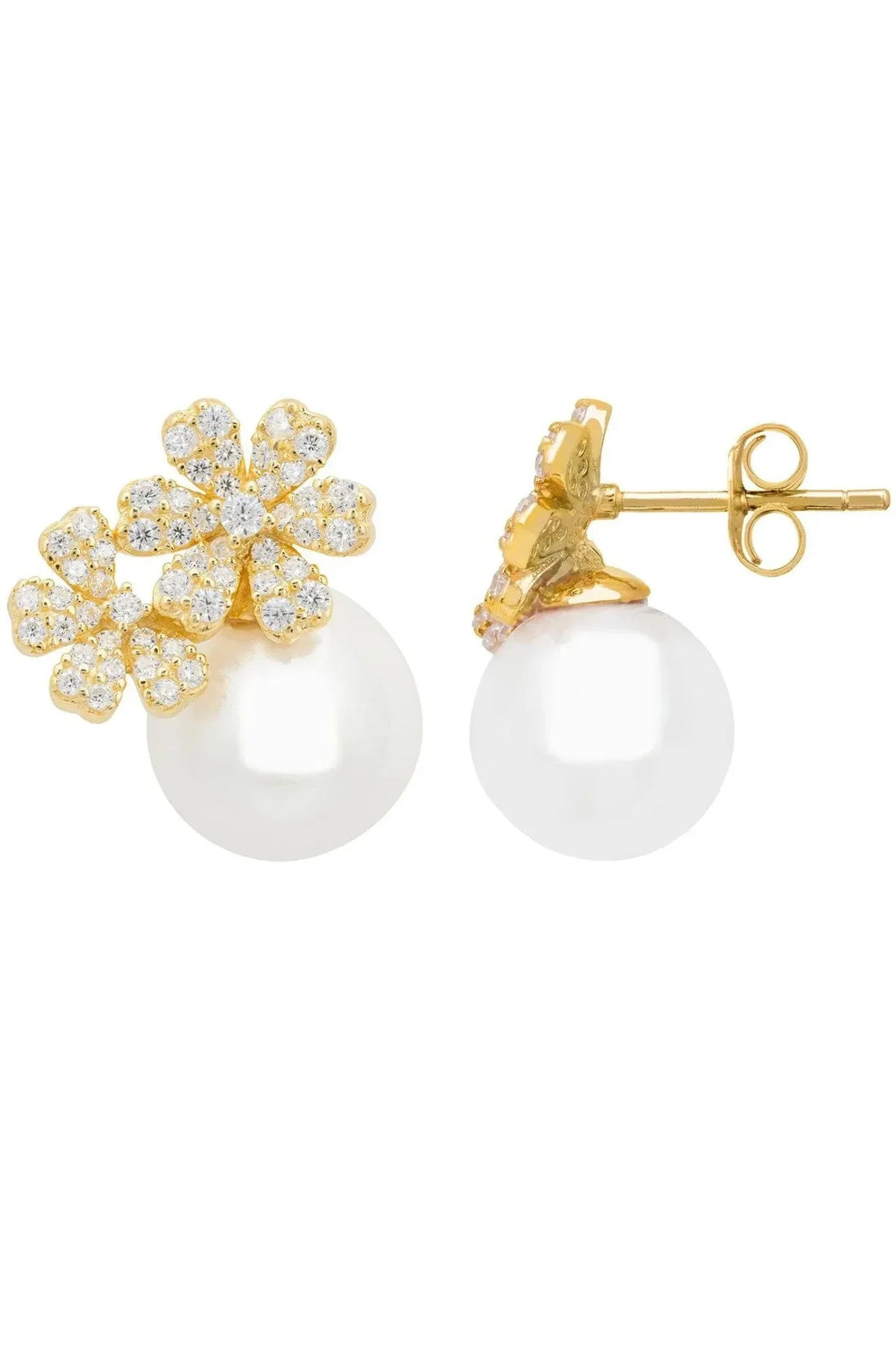 Bouquet And Pearl Stud Earrings Gold-2