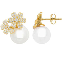 Bouquet And Pearl Stud Earrings Gold-2