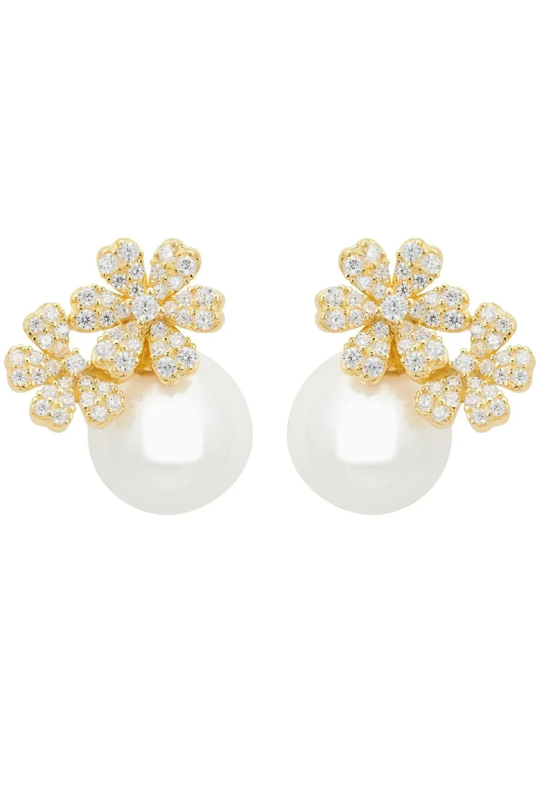 Bouquet And Pearl Stud Earrings Gold-0