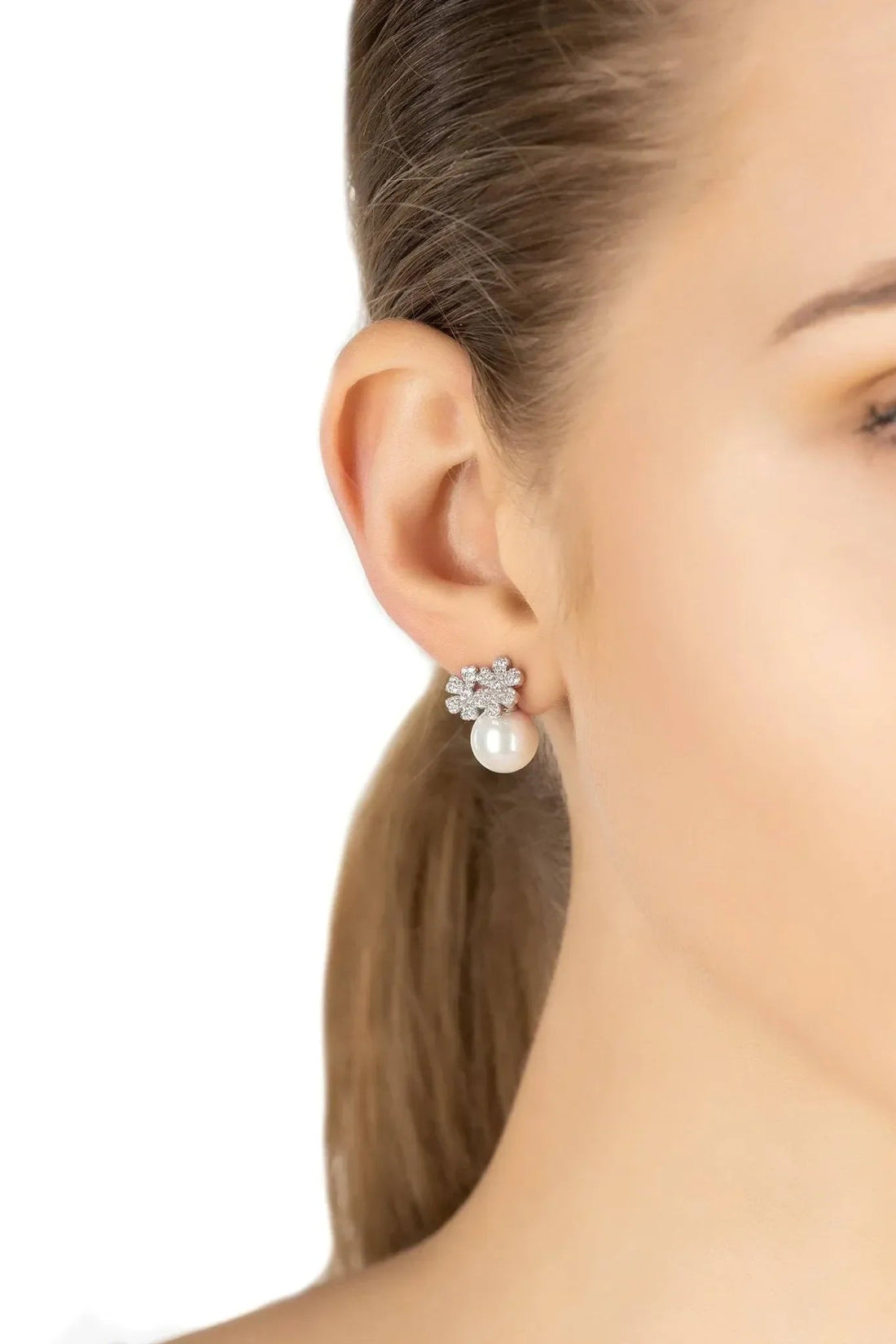 Bouquet And Pearl Stud Earrings Silver-1