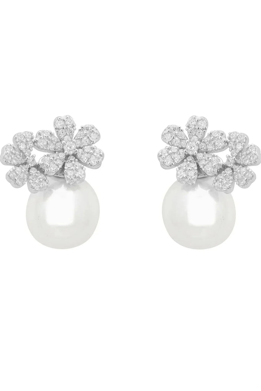 Bouquet And Pearl Stud Earrings Silver-0