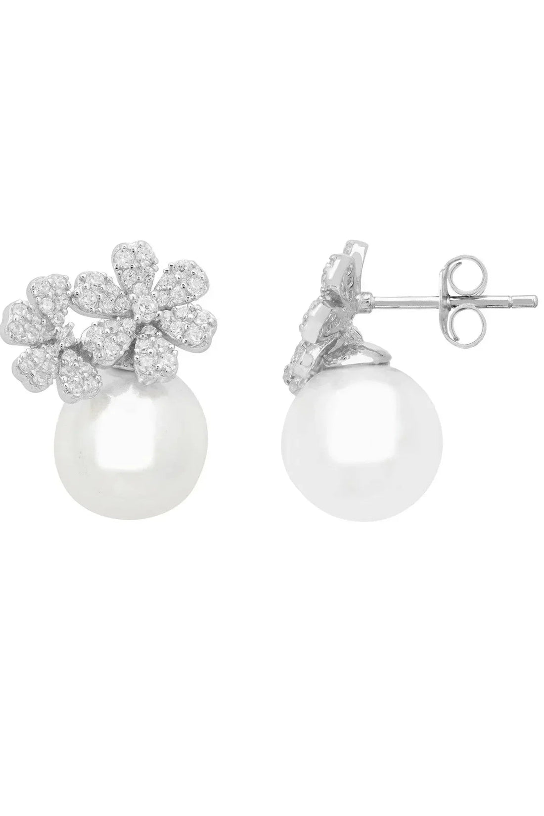 Bouquet And Pearl Stud Earrings Silver-2