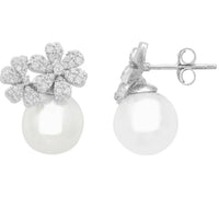 Bouquet And Pearl Stud Earrings Silver-2