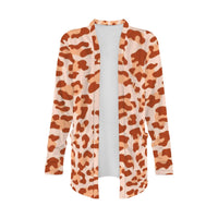 Orange Leopard Print Open-Front Cardigan with Pockets