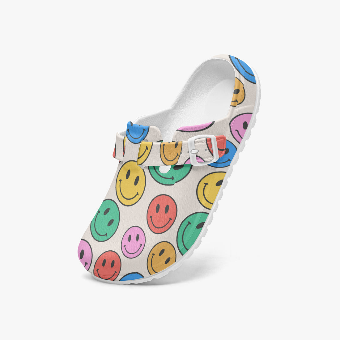 Smiley Face Funky Clogs For Women Multi Coloured Work Shoes
