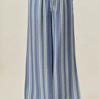 Blue striped wide-leg pull-on pants with elastic waist and drawstring