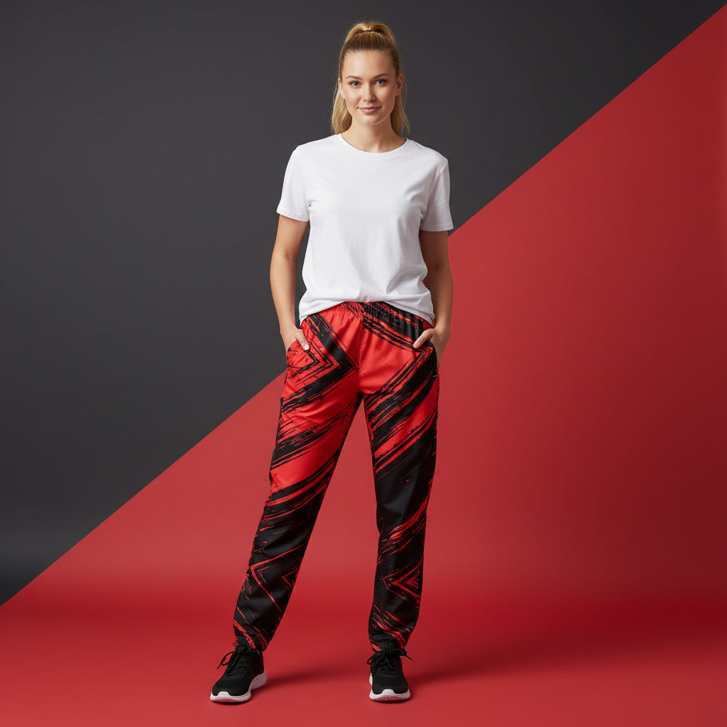 Red And Black Track Pants | Unisex Bold Streetwear Joggers