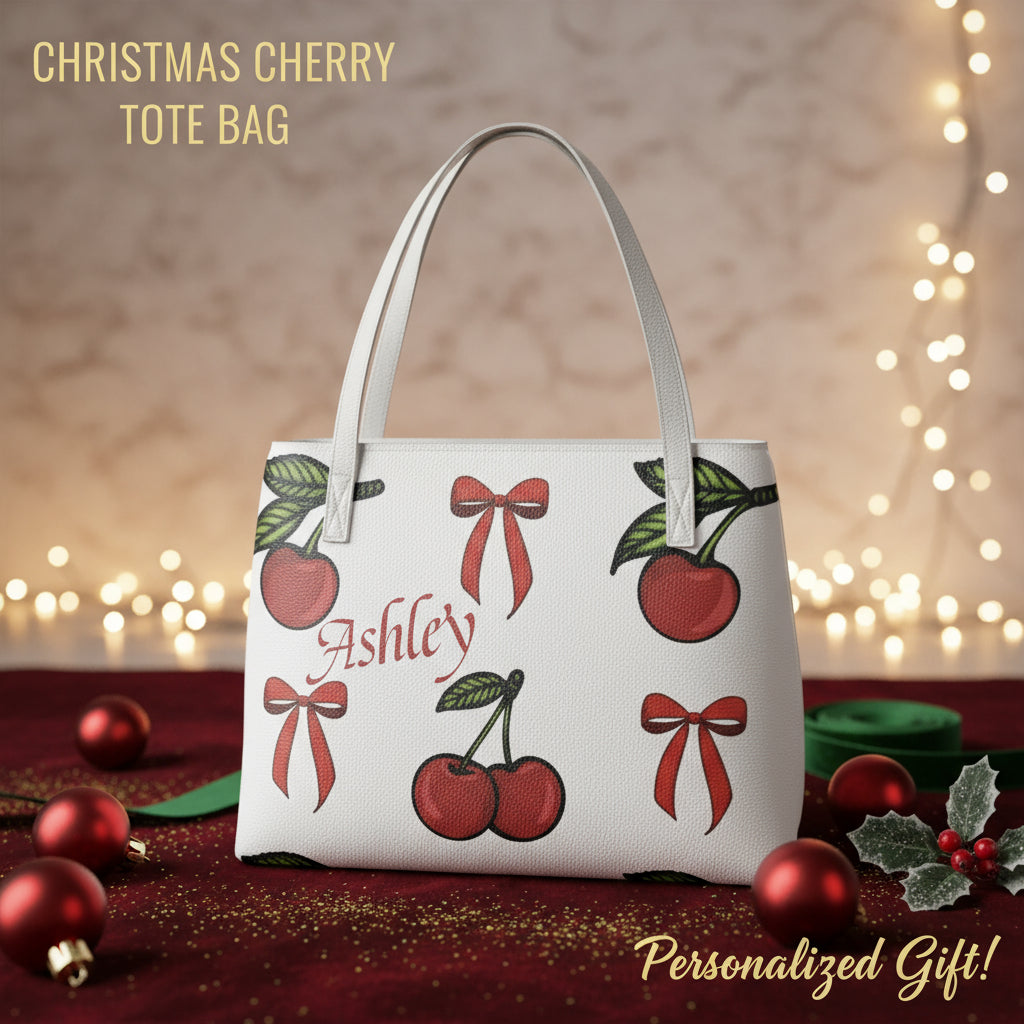Leather Tote Bag, PU Personalized Christmas Festive Shoulder Purse, Waterproof for Travel, Large Handbag