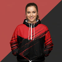 Black Red Windbreaker | Women's Cropped Pullover Hooded Jacket