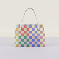 Checkered Tote Bag | Large Patchwork Multicolor Waterproof Shoulder Bag