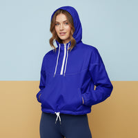Blue Windbreaker | Women's Cropped Pullover Hooded Jacket