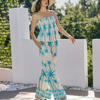 Women’s blue palm-print smocked cami top, spaghetti straps with adjustable fit