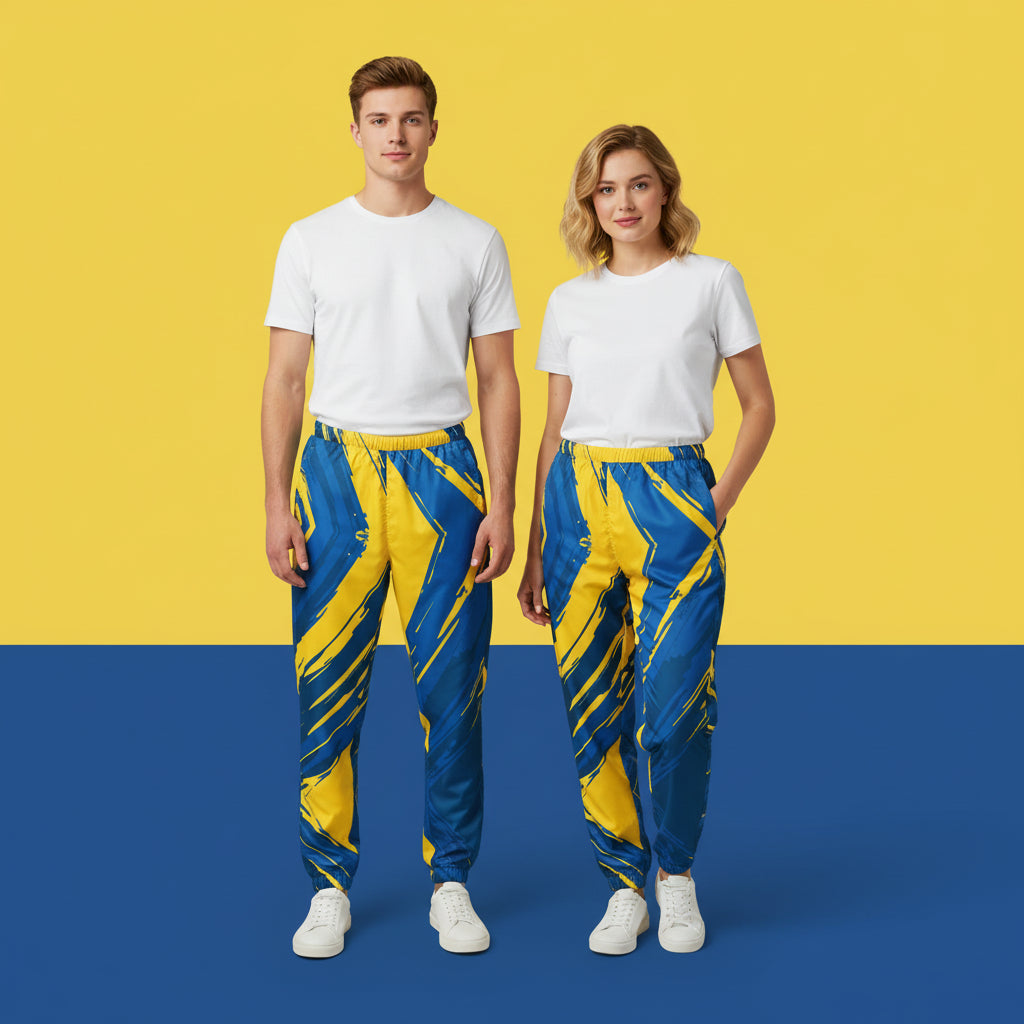 Blue And Yellow Track Pants | Unisex All-Over Print Streetwear Joggers