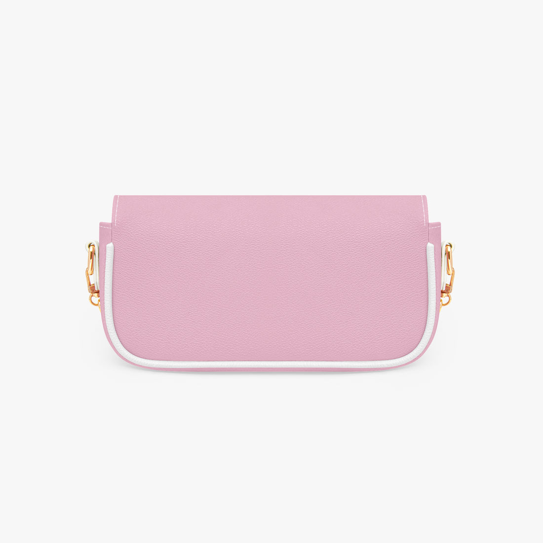 Pastel pink half-moon shoulder bag with top opening and gold chain side details