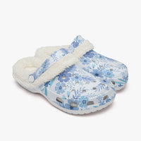 Blue Floral Adult Fluffy Clogs