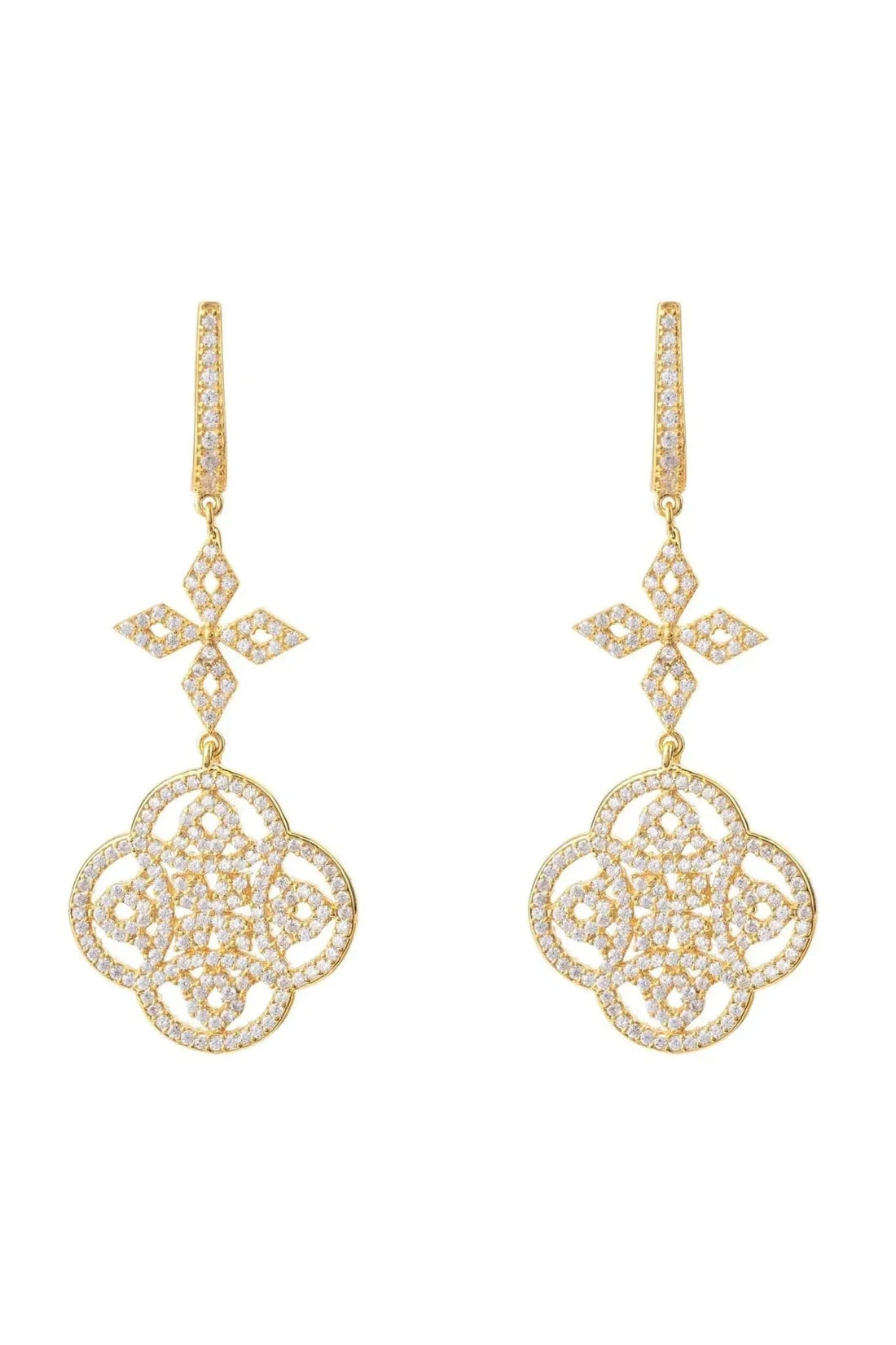Celtic Knot Clover Drop Earrings Gold-0