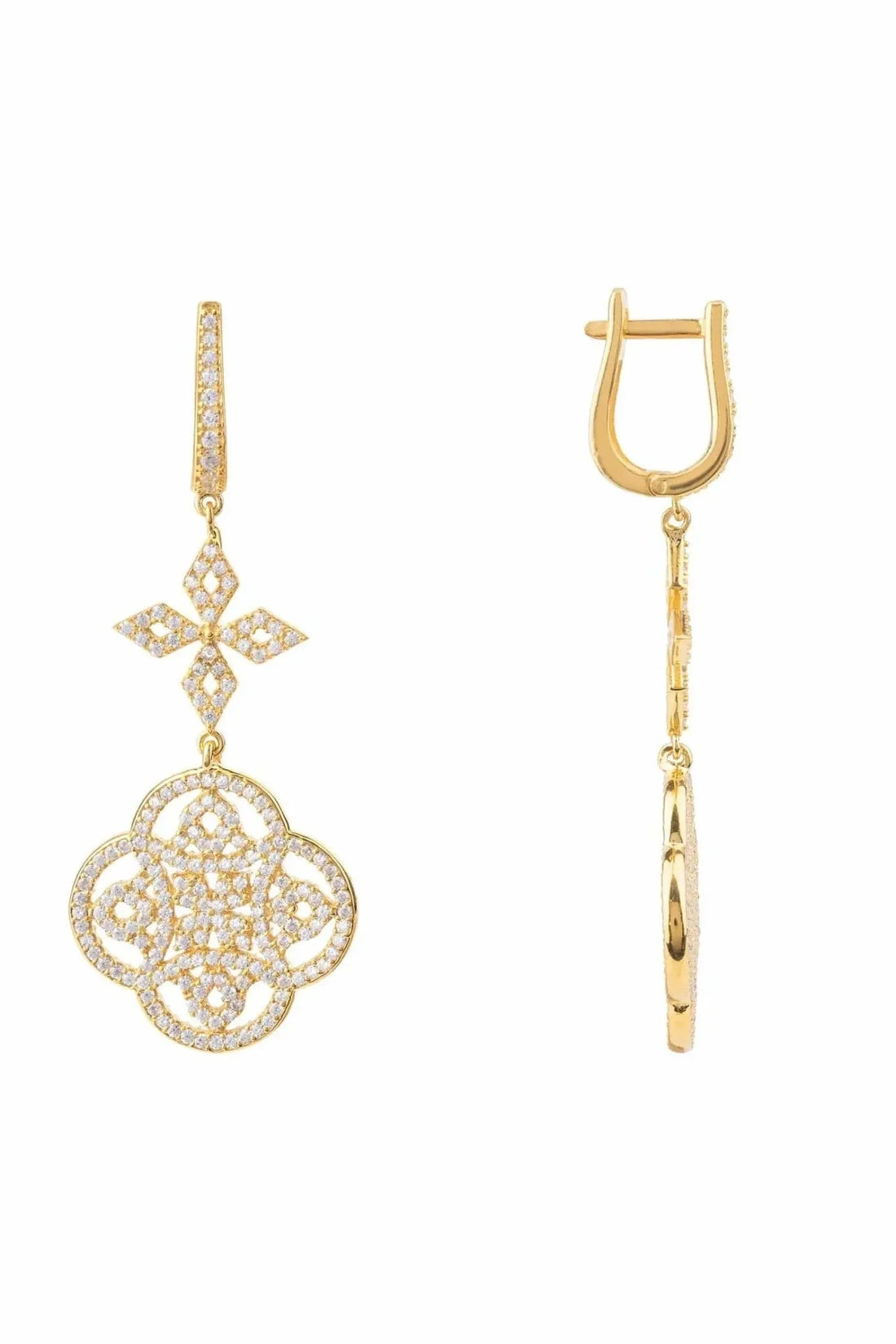 Celtic Knot Clover Drop Earrings Gold-2