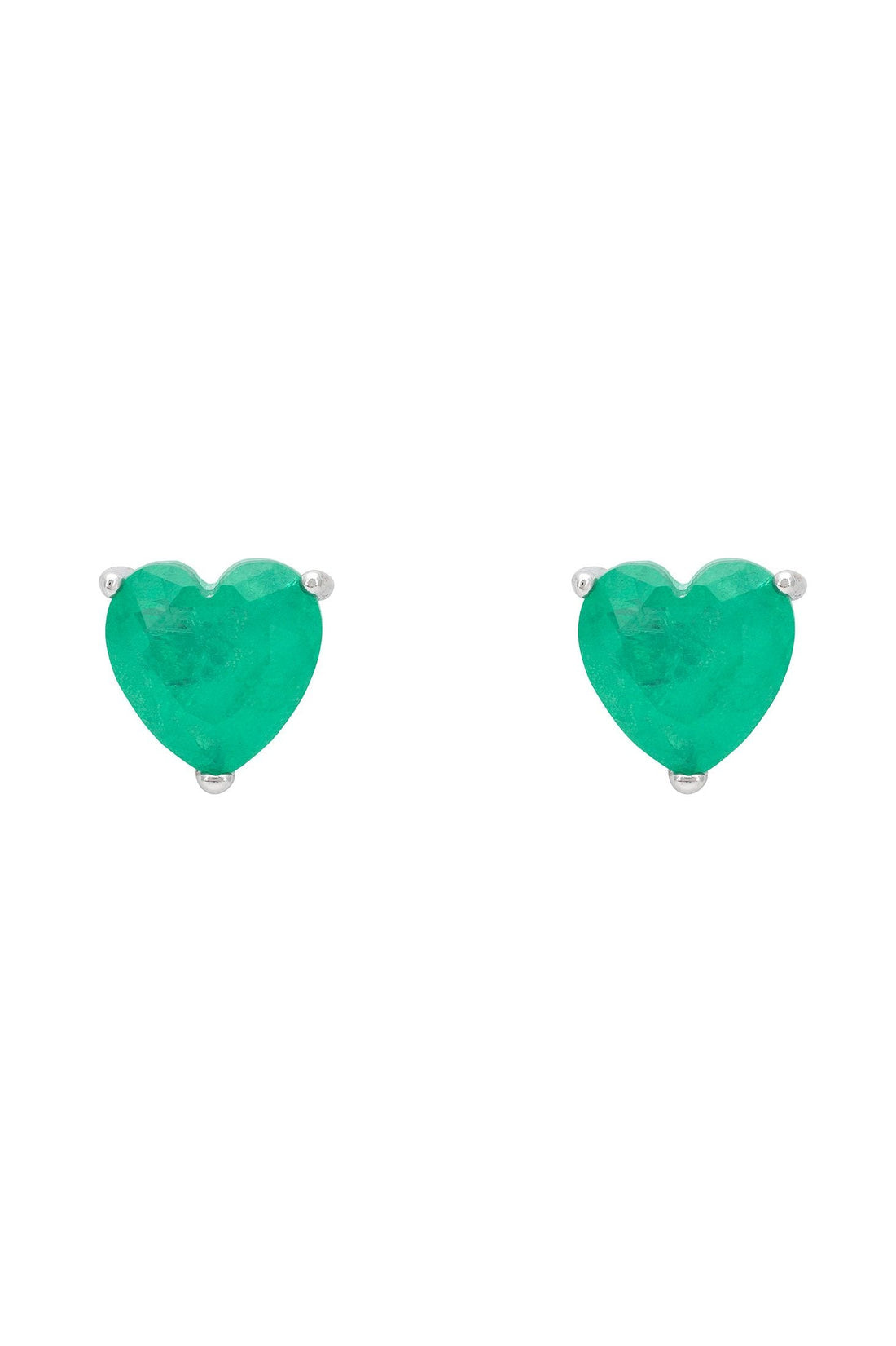 Amore Heart Stud Earrings Colombian Emerald Silver-0