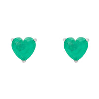 Amore Heart Stud Earrings Colombian Emerald Silver-0