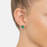 Amore Heart Stud Earrings Colombian Emerald Silver-1