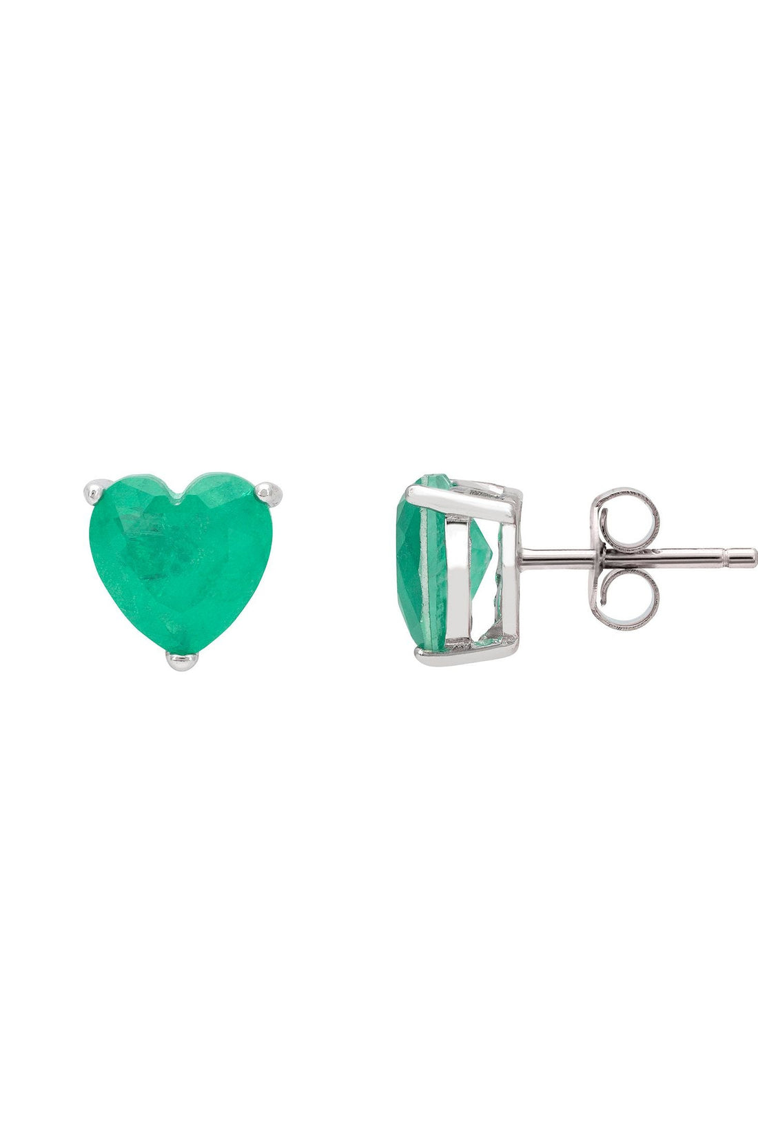 Amore Heart Stud Earrings Colombian Emerald Silver-2