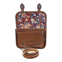 Floral Lined Leather Midi Satchel - Chestnut-2