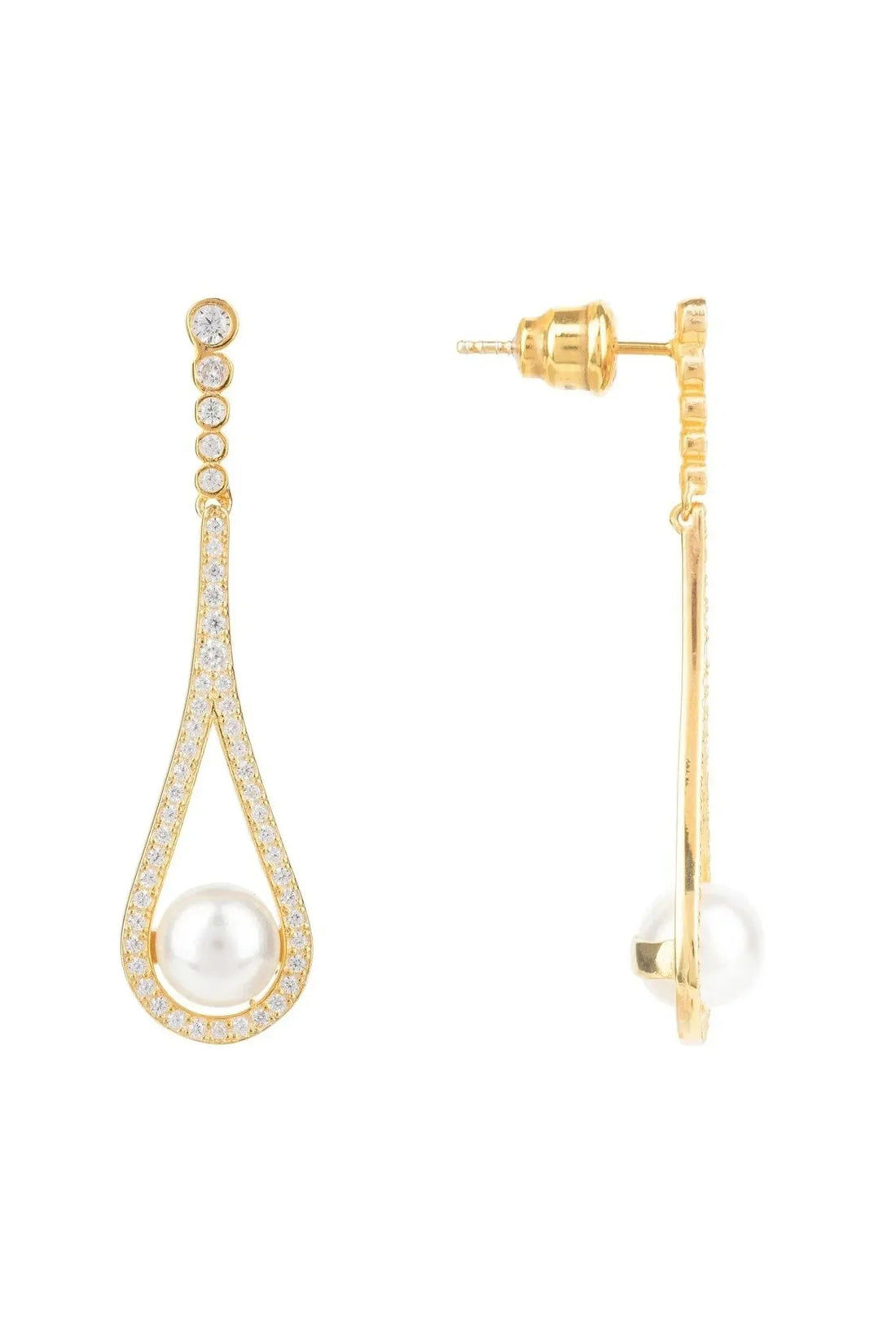 Cradled Pearl Drop Earrings Gold-2